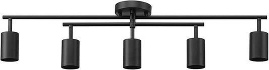 Globe Electric 64000052 5-Light Track Lighting, Center Swivel Bar, Matte Black, Ceiling Light, Track Light Heads, Pivot Shades, Track Ceiling Light, Track Lighting Kit, 5 Bulb Kitchen Light