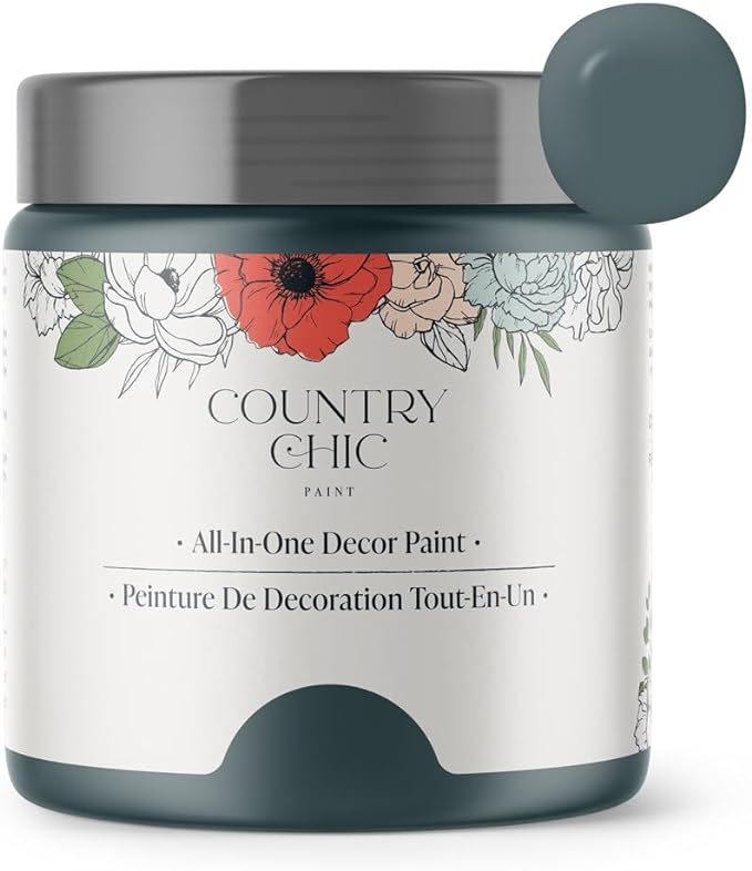 Country Chic All-in-One Chalk Paint for Furniture, Cabinets, Home Decor, Eco-Friendly, Matte Finish, Built-In Primer & Top Coat for Wood, Metal - Jitterbug (Dark Teal) - 8 oz (237 ml)