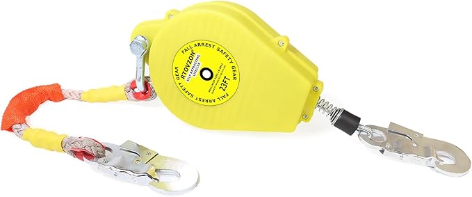 23FT RTOVZON Self Retracting Lifeline, Fall Arrest Fall Protection Dual Alloy Steel Hook Steel Wire Rope Heavy Duty Retractable Lanyard, Roofing Lifeline, SRL, Safety Lanyard