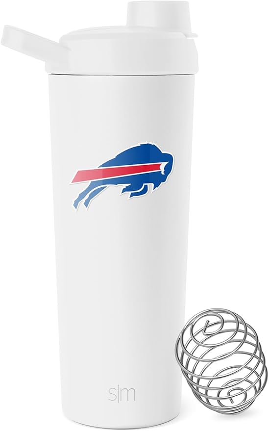 Simple Modern Officially Licensed NFL Buffalo Bills Stainless Steel Shaker Bottle with Ball 24oz | Metal Insulated Cup for Protein Mixes, Shakes and Pre Workout | Rally Collection | Buffalo Bills