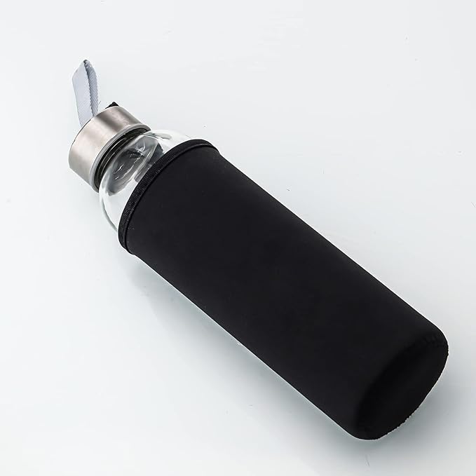 SureSave Glass Water Bottles with Stainless Steel Lids and Sleeves | 18 Oz Reusable Glass Bottles with Carrying Loop for Eco-Friendly Travel Drinks and Beverages (6 Pack)