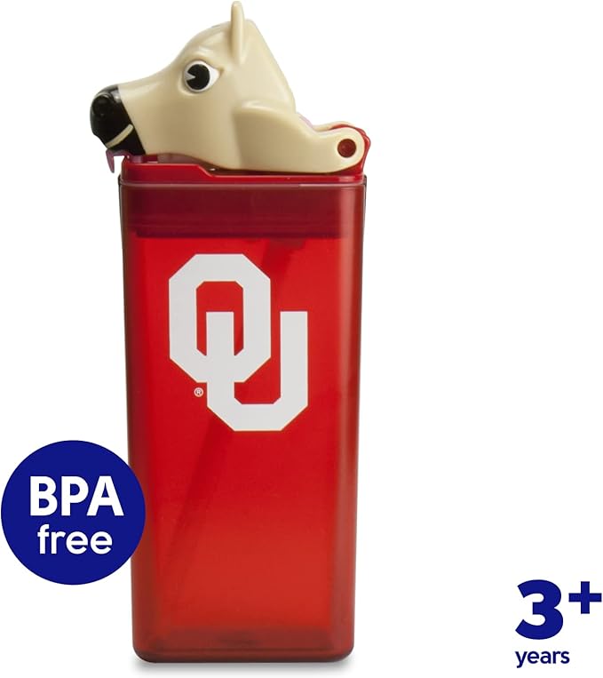 Reusable Water Bottle | Officially Licensed NCAA Sports Bottle | BPA Free | Dishwasher Safe | Boomer & Sooner Mascot | 12 oz Drink in the Box - The University of Oklahoma