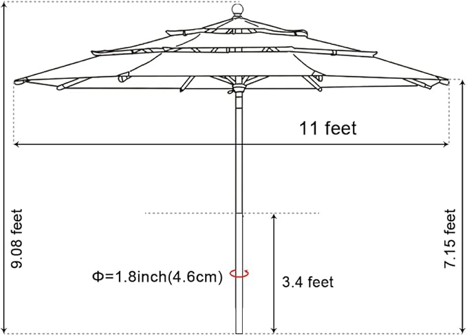 EliteShade USA 10-Year-Non-Fading 11FT 3 Tiers Market Umbrella Patio Umbrella Outdoor Table Umbrella with Ventilation, Heather Beige