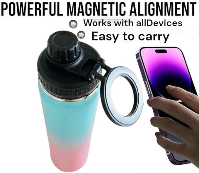 Stainless Steel Water Bottle compatible with all devices Tripod Phone Holder with booster ring -sport -gym-bottle for man & woman -25oz 360Rotate, A-Bubble Gum, 25oz-ct12