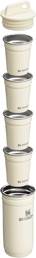 Stanley Adventure Nesting Shot Glass Set, 4 Stainless Steel Shot Glasses with Rugged Metal Travel Carry Case, Camping Gifts, Cream Gloss, 2oz