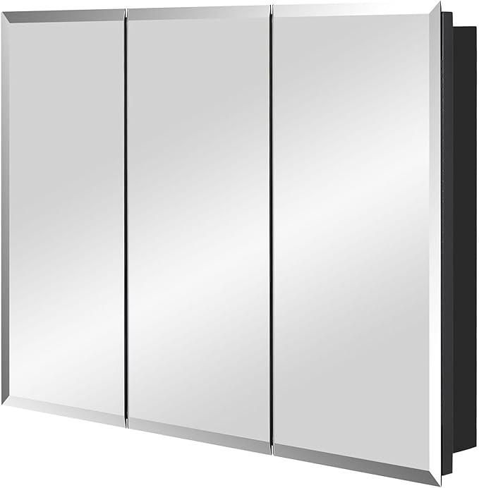 Black Bathroom Medicine Cabinet with Beveled Edge Mirrored Door 36 x 26 inch, Recessed or Surface Mount, with Adjustable Glass Shelves