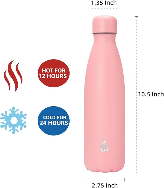 BJPKPK 17oz Stainless Steel Water Bottles Dishwasher Safe Sports Insulated Water Bottle for Travel-Light Pink