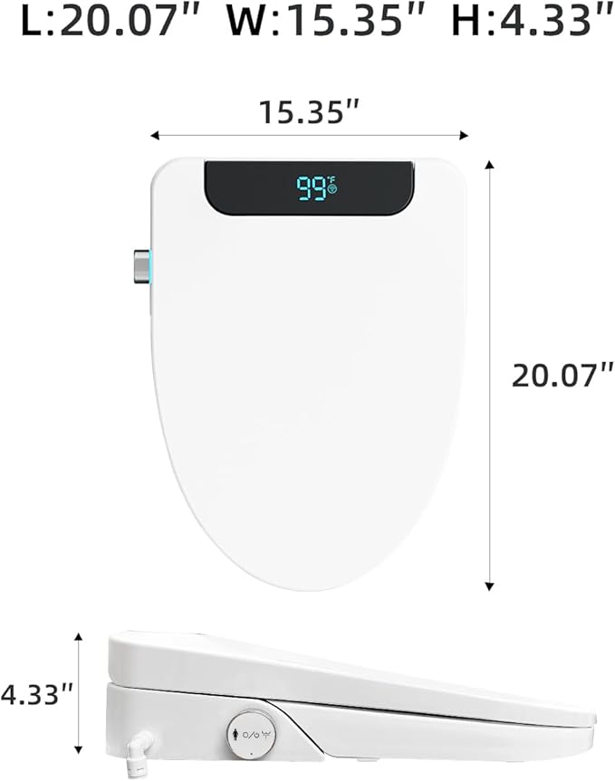 Heated Bidet Toilet Seat Elongated with LED Display & Remote Control - Smart Soft Close Toilet Seat Electric Bidet with Dryer, Warm Water, Feminine Wash, Self-Cleaning Nozzle, IPX4, White