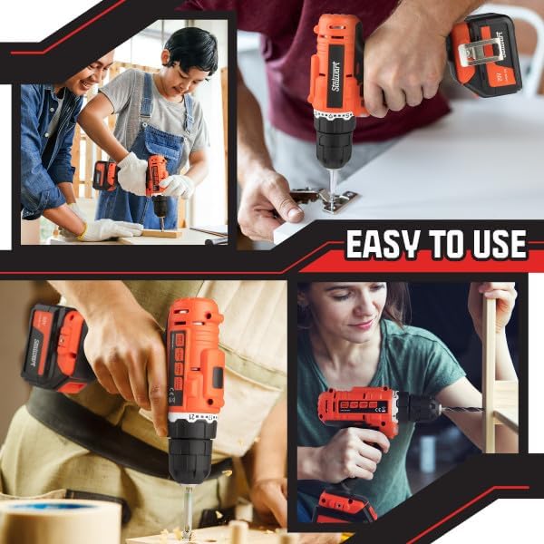 71-Piece Drill Set - 20V Cordless Drill with 21+1 Torque and Accessory Kit with Rechargeable Battery, LED Light, and Drill Bit Set by Stalwart (Red)