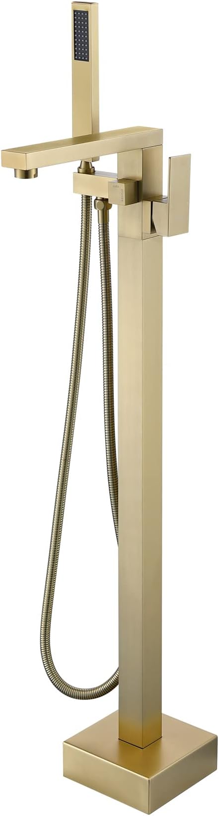 TapLong Brass Freestanding Bathtub Faucet Single Handle Brushed Gold Bath Tub Filler Faucet with Hand Shower High Flow Rate Max 6 GPM, Floor Mount, 51001BG