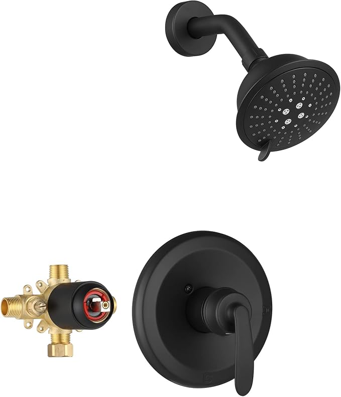 PARLOS Shower Faucet with Valve, Single-Handle Shower Trim Kit with 5-Spray Touch-Clean Shower Head, Wall Mounted Shower Faucets Sets Complete, 1436704