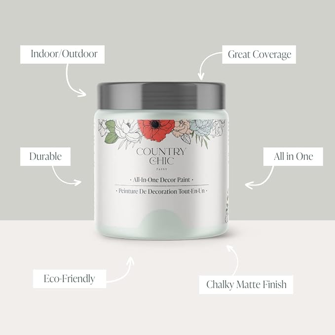 Country Chic All-in-One Chalk Paint for Furniture, Cabinets, Home Decor, Eco-Friendly, Matte Finish, Built-In Primer & Top Coat for Wood, Metal - String of Pearls (Light Green) - Quart 32 oz (950 ml)