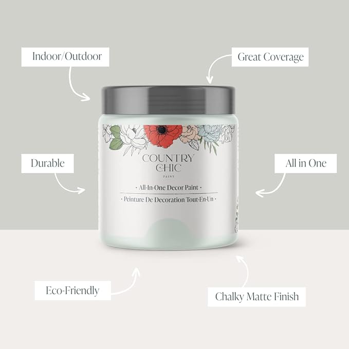 Country Chic All-in-One Chalk Paint for Furniture, Cabinets, Home Decor, Eco-Friendly, Matte Finish, Built-In Primer & Top Coat for Wood, Metal - String of Pearls (Light Green) - 4 oz (118 ml)