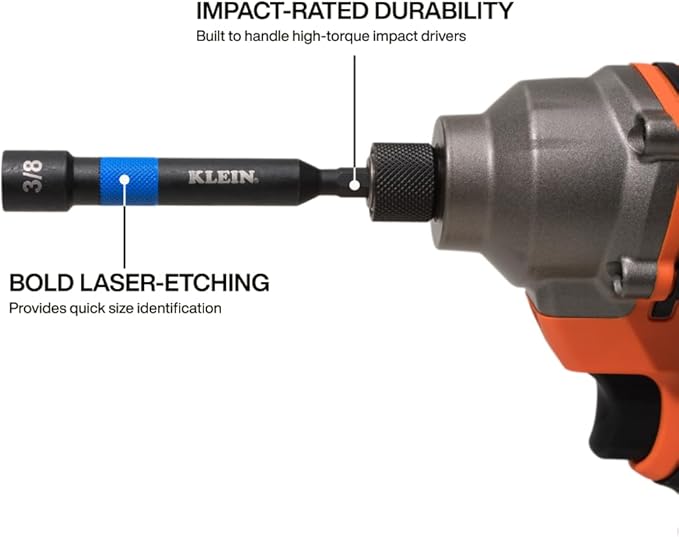 Klein Tools 32946S 4-Inch Power Nut Setters 6-Piece Set, Impact-Rated, Magnetic, Color-Coded, SAE