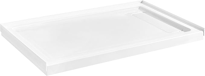 OVE Decors 60-in W x 34-in D Shower Base Pan Rectangle, Hidden Side Drain, White Acrylic, Reversible Design