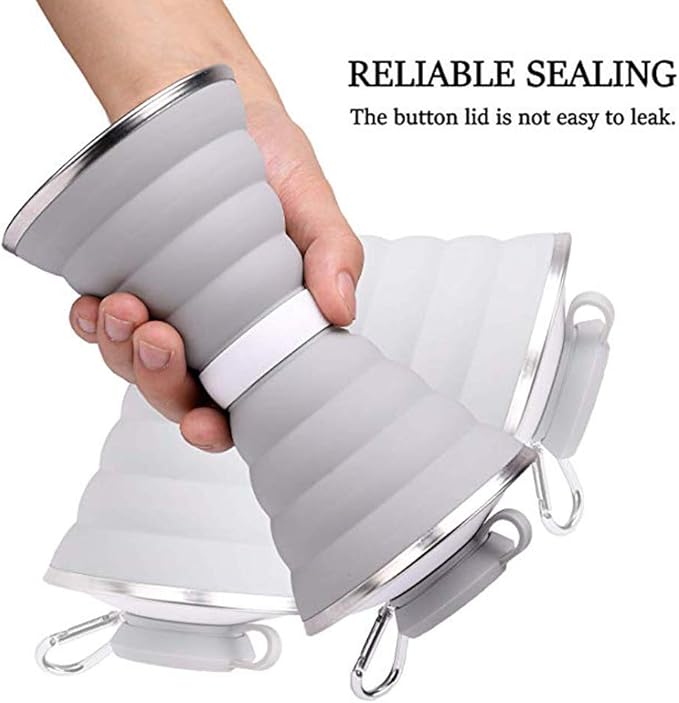 Collapsible Water Bottle, Camping Cup With Carabiner, Reuseable Silicone Foldable Leak Proof Portable Sports Travel Water Bottles For Outdoor, Travel Gym Hiking, BPA Free, Cycling Cups with Carabiner