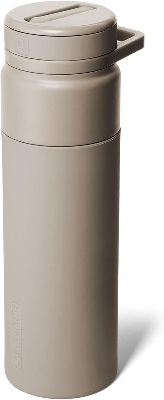 BrüMate Rotera 25 oz Stainless Steel Water Bottle with Touch Free Straw and Carry Handle | 100% Leakproof Insulated Water Bottle | Cup Holder Friendly Base | (Mocha)