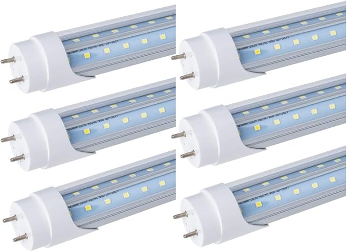6 Pack T8 6FT 40W (100W Equivalent) Tube Light Bulbs G13 Bi-Pin Base with Dual-Rows LEDs 6000K Cool White for 6 Foot Ballast Bypass T8 T10 T12 Fluorescent Replacement