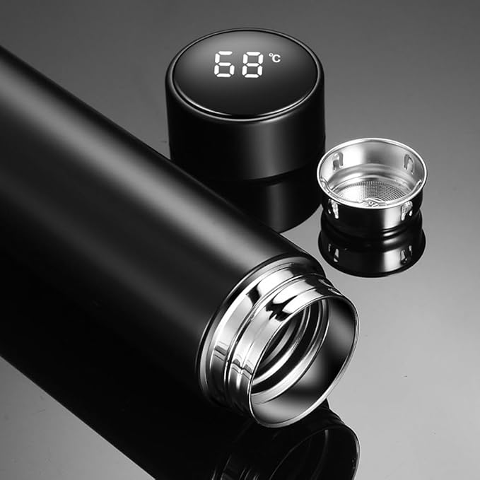 Water Bottle With LED Temperature Display Tea Infuser Vacuum Leak Proof Double Wall Insulation Stainless Steel (Red), SMB0001