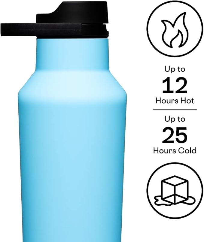 Corkcicle Sport Canteen Insulated Tumbler, Santorini, 20 oz – Reusable Water Bottle Keeps Beverages Cold for 25 Hours & Hot 12 Hours – Cupholder Friendly Tumbler with Screw-On Cap