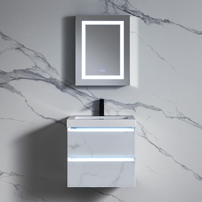 Blossom LED Lighted Medicine Cabinet Mirror for Bathroom 20x26 Inch - Right Hinge Recessed/Surface Mount - LED Mirror Cabinet with Lights - Defogger/3 Color Dimmer - Perfect Makeup Vanity