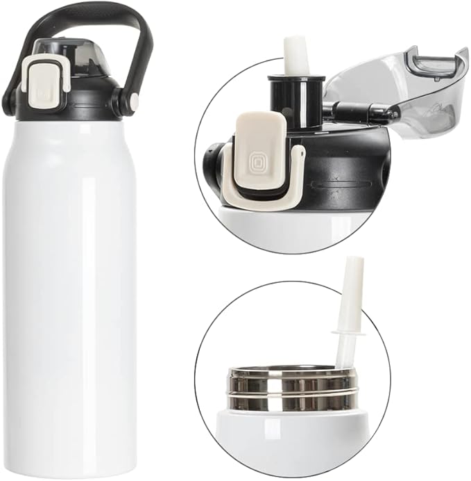 PYD Life Sublimation Water Bottles Vacuum Flasks 57 OZ White with Portable Sippy Up Lid and Straw Large Stainless Steel Travel Tumblers Cups Mugs for Tumbler Heat Press 2 Pack