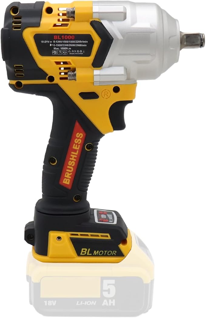 FSYO BL1000 Cordless Impact Wrench Replacement-for-dewalt-rotary hammer, 1/2" Drive, 1000Nm Torque, Brushless Motor, LED Light, 4-Stage Torque Settings, (No Battery/Charger Included)
