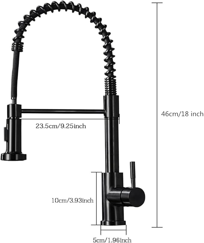 Kitchen Faucet with Pull Down Sprayer, Spring Single Handle Kitchen Sink Faucets Modern Black Pull-Out Spring Stainless Steel Kitchen Faucets for Camper Farmhouse RV Bar Kitchen Sinks