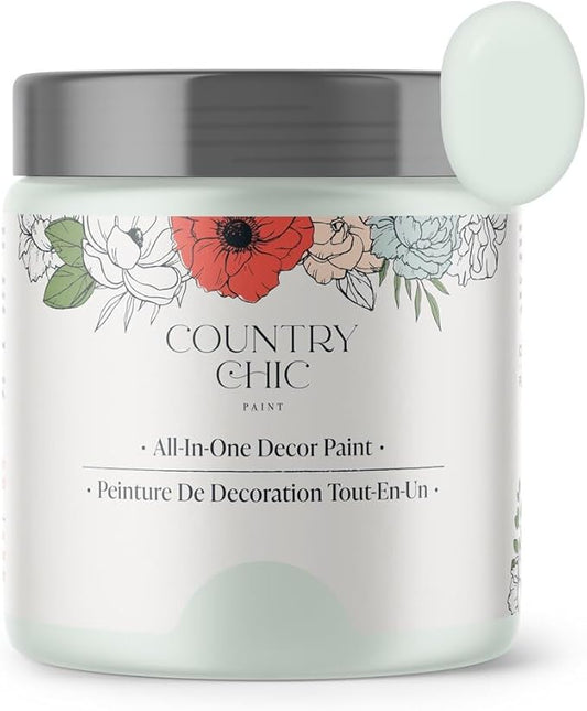 Country Chic All-in-One Chalk Paint for Furniture, Cabinets, Home Decor, Eco-Friendly, Matte Finish, Built-In Primer & Top Coat for Wood, Metal - String of Pearls (Light Green) - 8 oz (237 ml)