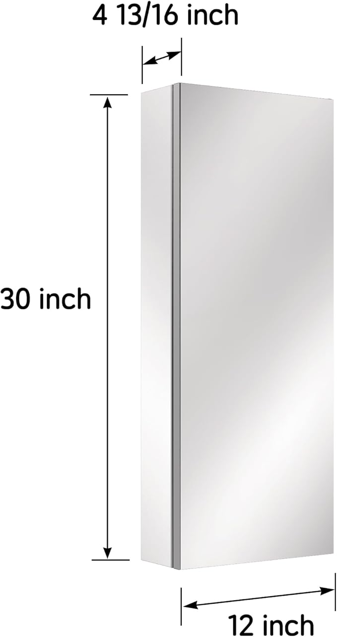 12’’×30’’ Medicine Cabinet with Mirror, Storage Cabinet for Bathroom, Adjustable Shelves, Recessed/Surface Mount, Soft-Close Blum Hinge,Left Swing