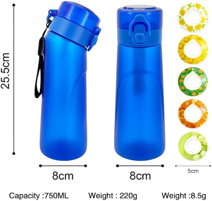 Generic Flavored Water Bottle, 750ML Scent Water Bottle with Air Water Flavour Pod,Leak Proof Sports Water Cup with Straw,Fruit Fragrance Water Bottle Suitable for Outdoor Sports 2024., Blue