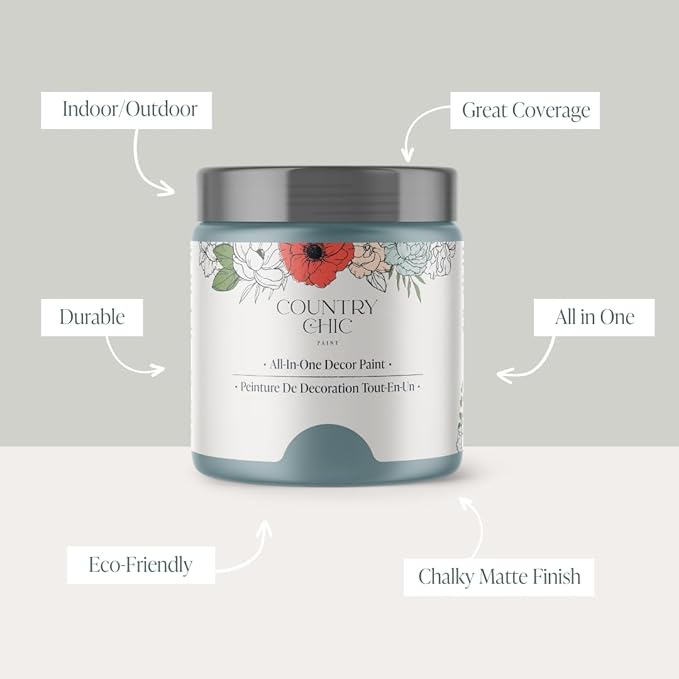 Country Chic All-in-One Chalk Paint for Furniture, Cabinets, Home Decor, Eco-Friendly, Matte Finish, Built-In Primer & Top Coat for Wood, Metal - Nightfall (Blue) - 8 oz (237 ml)