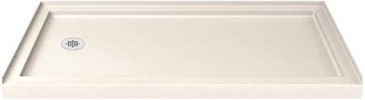 DreamLine SlimLine 34 in. D x 60 in. W x 2 3/4 in. H Center Drain Single Threshold Shower Base in Biscuit, DLT-1134600-22