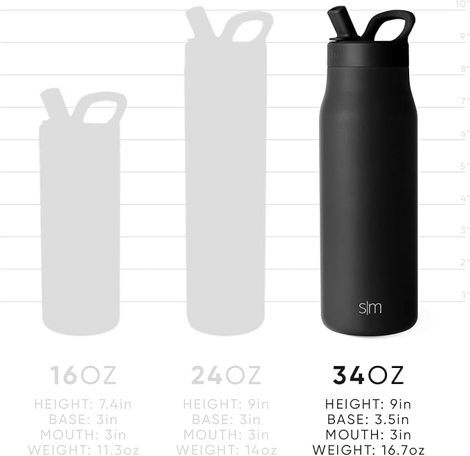 Simple Modern Water Bottle with Push Button Straw Lid | Ceramic-Lined Insulated Stainless Steel | Travel Water Bottles for Gym & Sports | Leak Proof | Mesa Signature Collection | 34oz, Winter White