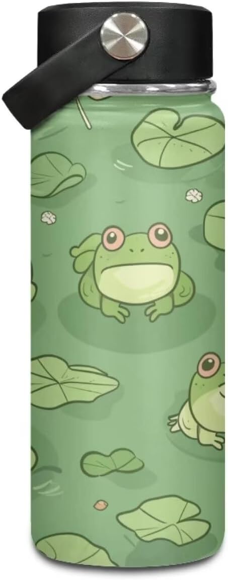 Frog Stainless Steel Water Bottles 18 Oz Insulated Water Bottles Leakproof Reusable Sports Water Bottle for Beach, Travel Cup Coffee Mug Birthday Gifts for Women