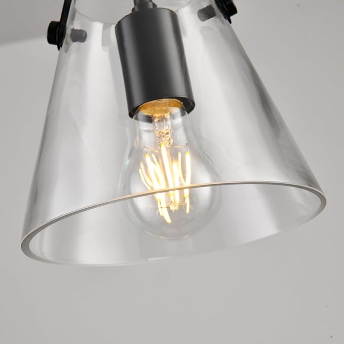 Black Pendant Lights Kitchen Island,Modern Design Clean Clear Farmhouse Glass Pendant Light,Light Fixture Kitchen Pendant Medium Hanging Light Fixture for Sink A60 Bulb Recommened