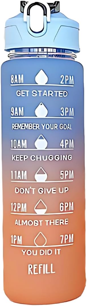 Generic Drinking Water Bottles Fitness Sports With Time Marker, 900 ml, Multiple Colors, Motivational Drinking Bottles (Blue+ Orange), XH-2081