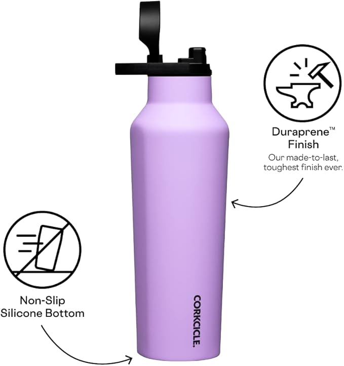 Corkcicle Sport Canteen Insulated Tumbler, Sun-Soaked Lilac, 20 oz – Reusable Water Bottle Keeps Beverages Cold for 25 Hours & Hot 12 Hours – Cupholder Friendly Tumbler with Screw-On Cap