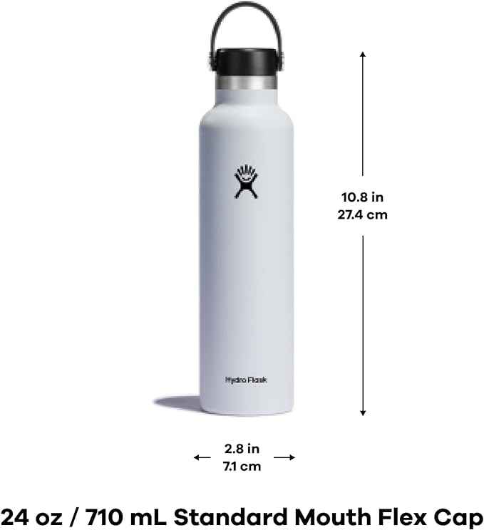 Hydro Flask Stainless Steel Standard Mouth Water Bottle with Flex Cap and Double-Wall Vacuum Insulation