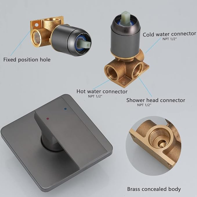 Grey Shower Faucet Set Bathroom Rainfall 8 Inch Shower Head System Single Handle Shower Trim Kit with Rough-in Valve