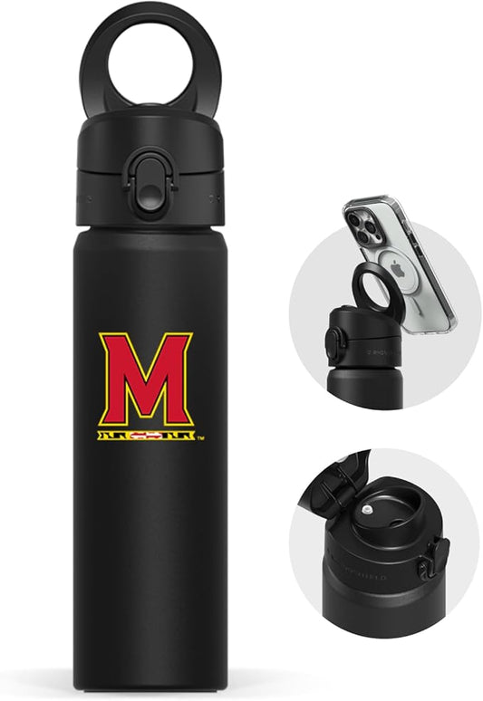RHINOSHIELD AquaStand Magnetic Bottle 23 oz | Stainless Steel Insulated Sport Bottle w/MagSafe Handle, Adjustable Tripod, Rounded Spout - University of Maryland, College Park - Maryland Dark