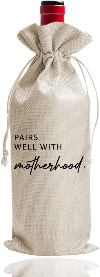 Funny New Mom Gift Wine Bags, New Baby Gift, Mother Mama Present, Pairs Well with Motherhood, Mother's Day Gift, Mom Gift, Mom Wine, Mommy Gift Box, Personalized Gift Ideas (DL033)