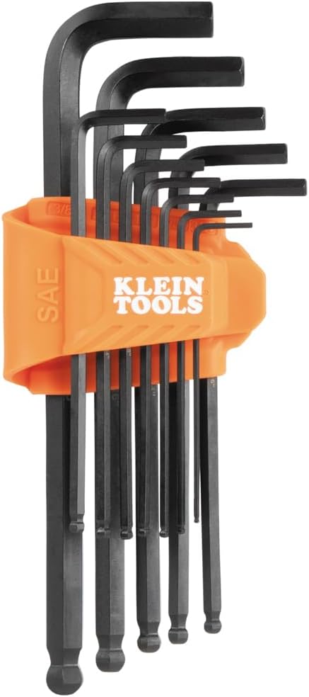 Klein Tools BLS12 12-Piece Hex Key Wrench Set, SAE, Heat-Treated, L-Style Ball-End Keys Sizes 1/16-Inch to 3/8-Inch, Twist-to-Lock Case