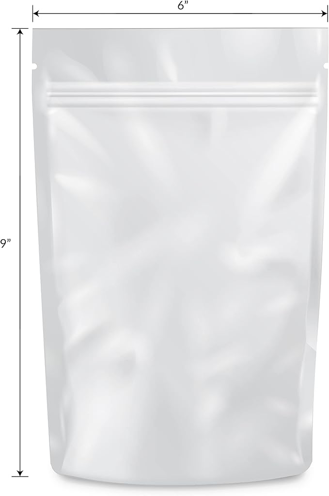Mylar Bags Odor Sealing 1 Ounce All White - 1000 Count 9" X 6" 6mill Thickness - Packaging Bags - Mylar Bags For Food Storage - Resealable Bags - Odor Sealing Bags