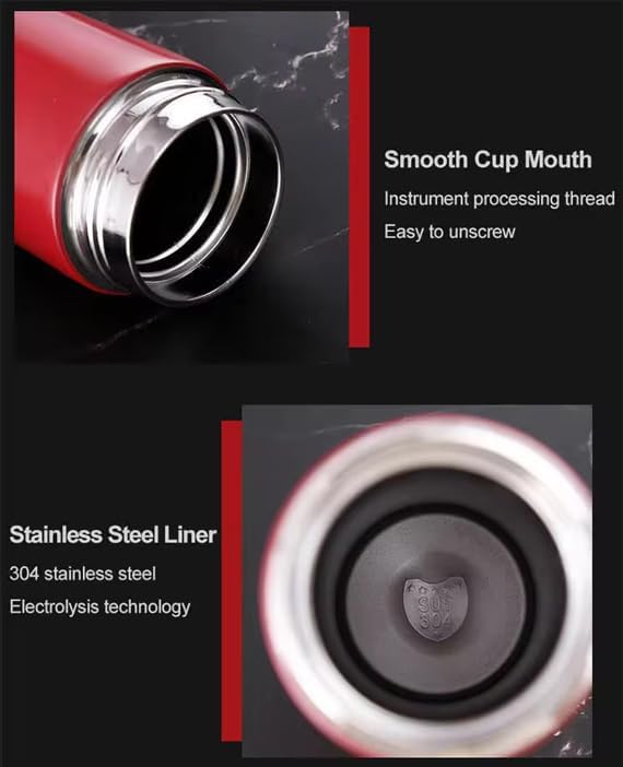 Smart Stainless Steel Water Bottle with LED Temperature Display, 16oz (480ml), Double Wall, Reusable Tumbler (Red)