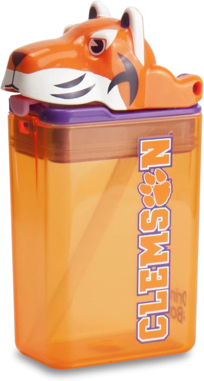 Reusable Water Bottle | Officially Licensed NCAA Sports Bottle | BPA Free | Dishwasher Safe | The Clemson Tiger Mascot | 8 oz Drink in the Box - Clemson University