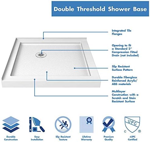 DreamLine SlimLine 42 in. D x 42 in. W x 2 3/4 in. H Double Threshold Shower Base in Biscuit, DLT-1042420-22