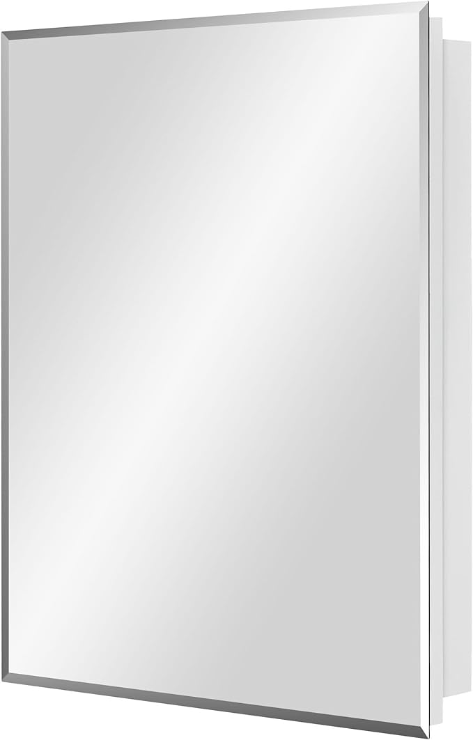 Bathroom Medicine Cabinet with Beveled Edge Mirrored Door 24 x 30 inch, Recessed or Surface Mount, with Adjustable Glass Shelves