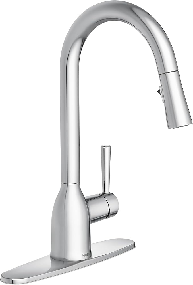 Moen Adler Chrome One-Handle High Arc Kitchen Sink Faucet with Power Clean, Modern Kitchen Faucet with Pull Down Sprayer, 87233