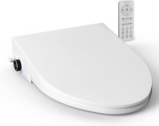 Electric Bidet Toilet Seat Elongated, Heated Toilet Seat with Bidet, Remote Control Wash, Warm Air Dryer, LED Light, Quiet Operation, Stainless Steel Nozzle, Smart Toilets (V Shape)